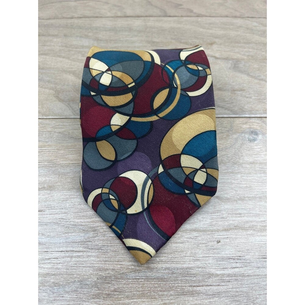 Jesuis Men's Tie Multicolor Abstract Circles Silk 57in Length